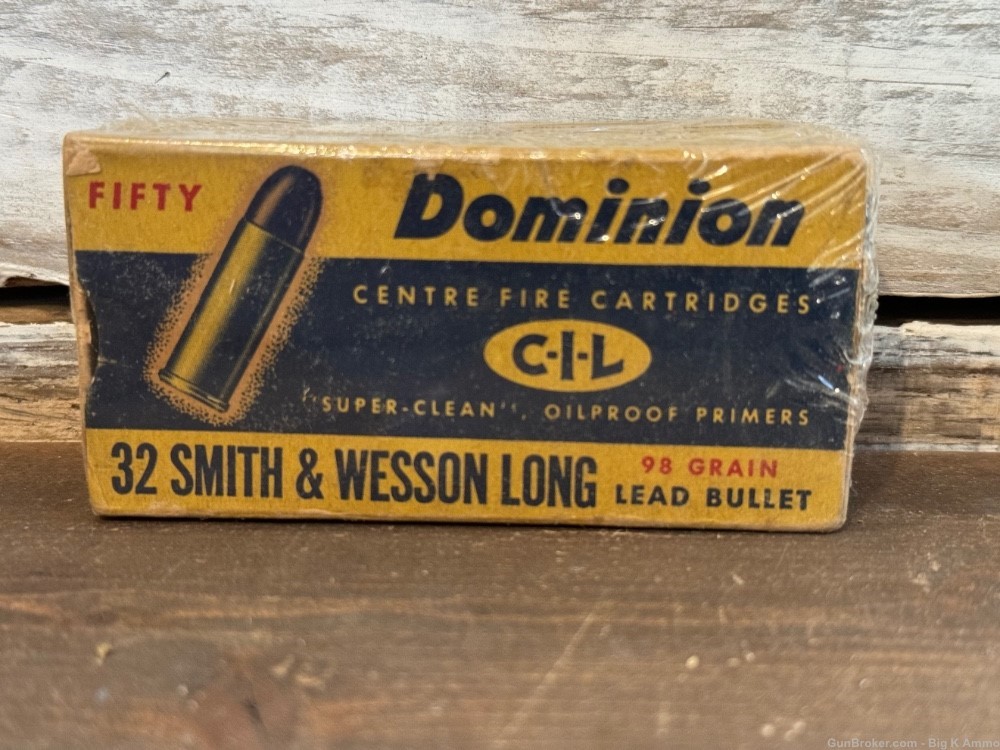 Vintage collectors box Dominion 32 S&W Long 98 grain 50 Rounds no cc fees-img-0