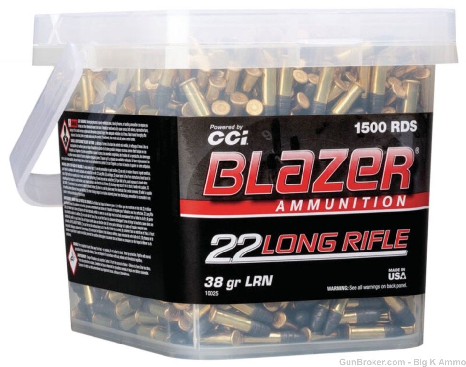 CCI Blazer Rimfire 22 LR Ammo 38gr LRN 1500 round bucket - Brass Casing-img-0