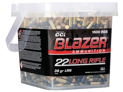 CCI Blazer Rimfire 22 LR Ammo 38gr LRN 1500 round bucket - Brass Casing