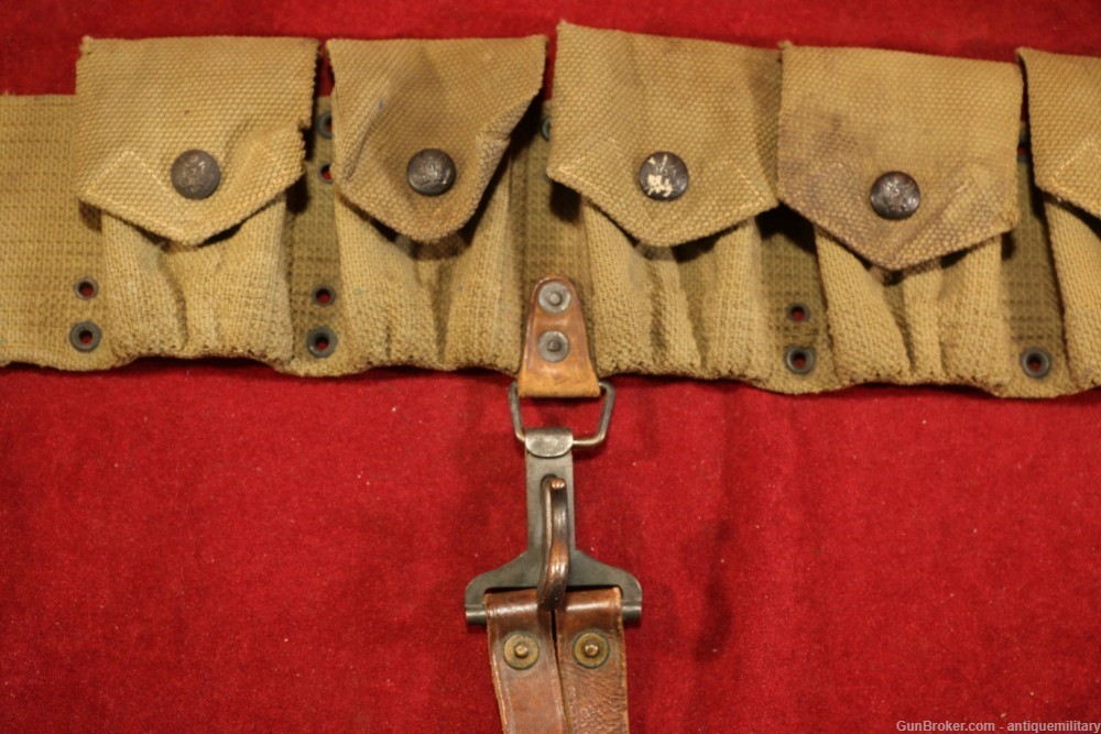 US Pre WW1 M1903 Cavalry Belt - Rare Dual Puckered Pockets - W/Saber Hanger-img-2