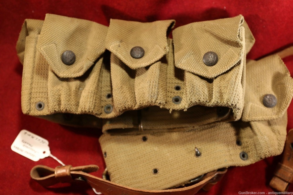 US Pre WW1 M1903 Cavalry Belt - Rare Dual Puckered Pockets - W/Saber Hanger-img-1