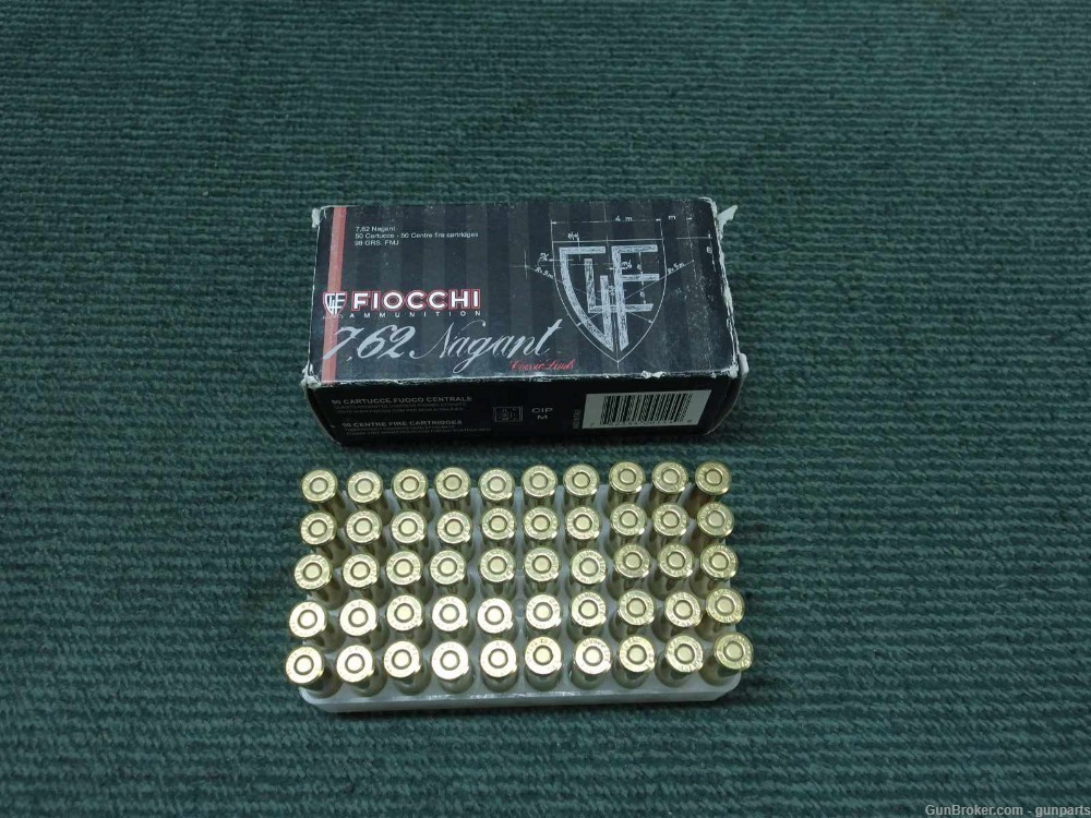 FIOCCHI 7.62 NAGANT AMMO - 50 ROUND BOX - 98GR FMJ-img-0