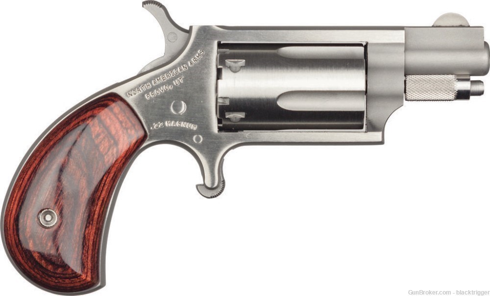 NAA 22MSC Mini-Revolver 22 LR or 22 WMR 5 Shot 1.13" Stainless Steel Wood  -img-3