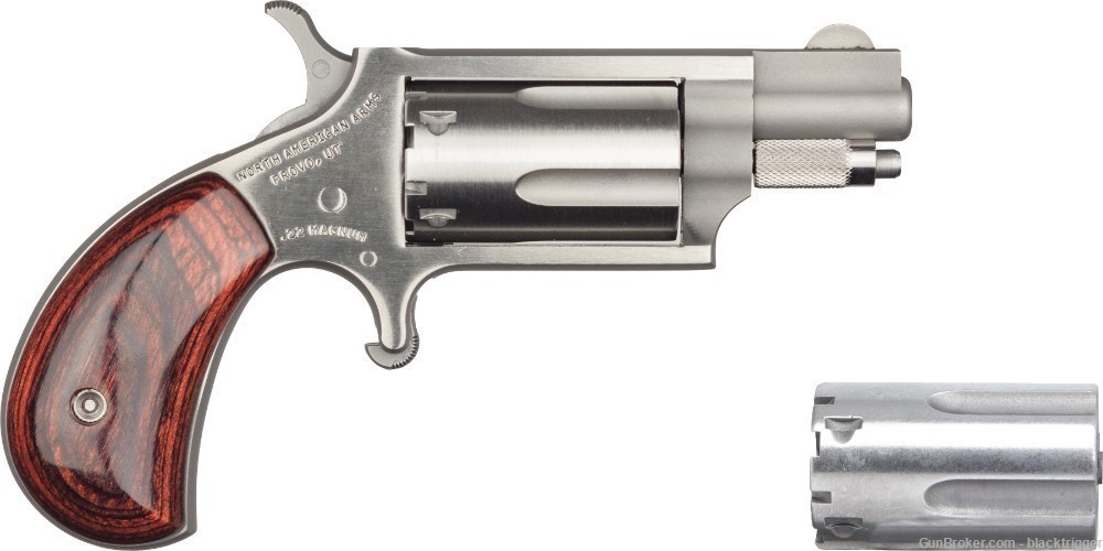 NAA 22MSC Mini-Revolver 22 LR or 22 WMR 5 Shot 1.13" Stainless Steel Wood  -img-1