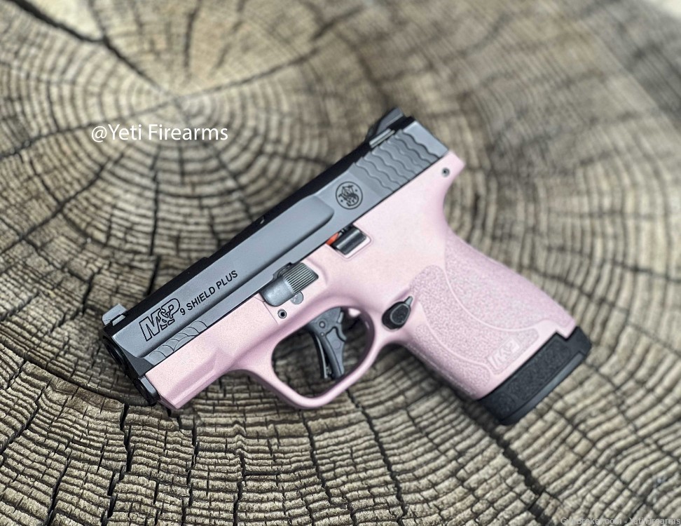 Smith & Wesson Shield Plus 9mm Champagne Pink Cerakote 13248 No CC Fee S&W -img-0