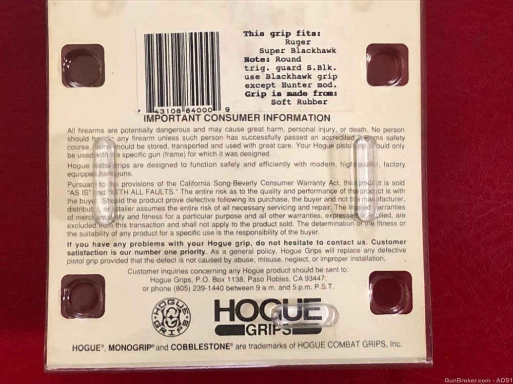 Hogue Rubber Monogrip Ruger Super Blackhawk 84000 NOS-img-4