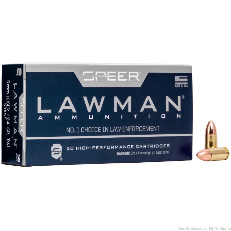 Speer Lawman Handgun Ammunition 9mm Luger 124 gr TMJ 1090 fps 250rds-img-1