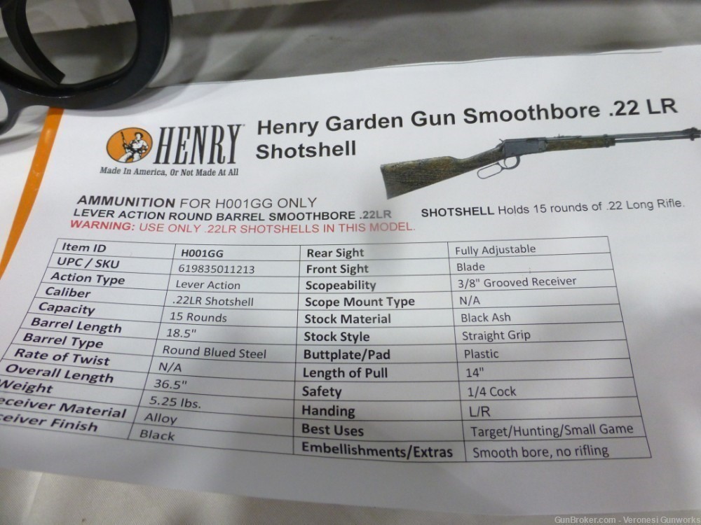 NIB Henry Garden Gun Lever 22 LR SHOTSHELLS ONLY Smoothbore H001GG-img-10