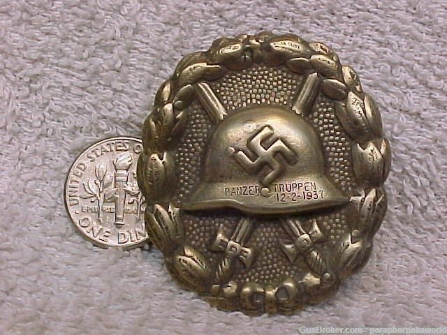 German 1937 Condor Legion Panzer Gold Wound Badge, Portugal made & Halmrked-img-0