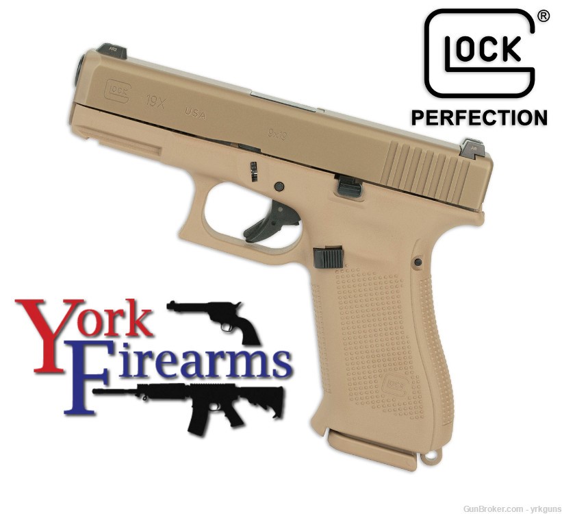 Glock 19X G5 Coyote Brown 9mm 19rd Night Sights Handgun NEW UX1950703-img-0