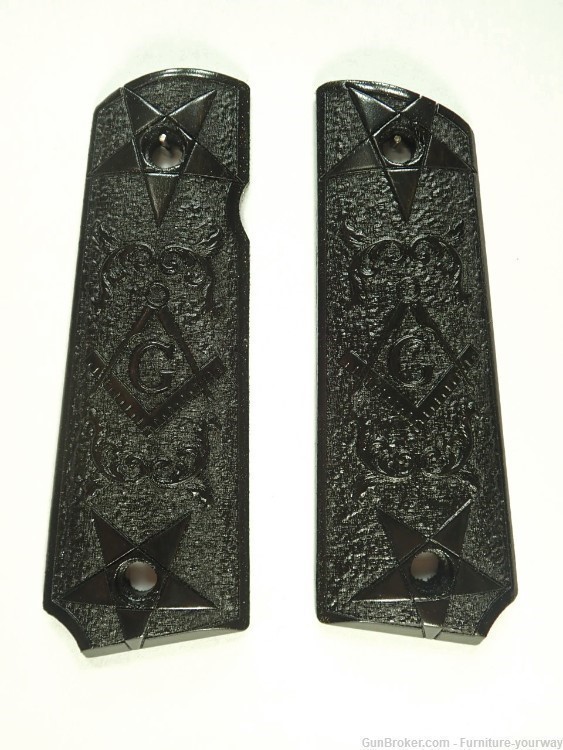 -Ebony Masonic Grips for Browning 1911-22 1911-380 Grips-img-1