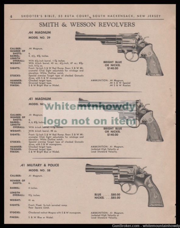 1966 SMITH & WESSON .44 41  Magnum and Military & Police Revolver AD-img-0