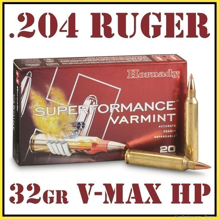 20rds Hornady Superformance™ V-Max .204 Ruger 32gr BT JHP 83204 + FAST SHIP-img-0