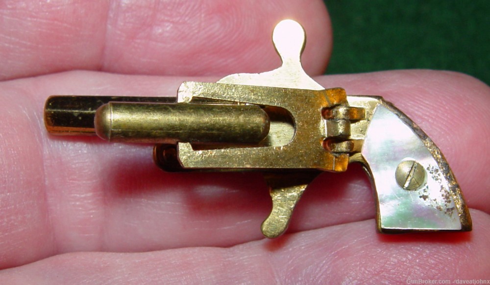 Rare Set Miniature 2mm Pinfire Gold Plated Pearl Grip Cufflinks & Tie Bar-img-9