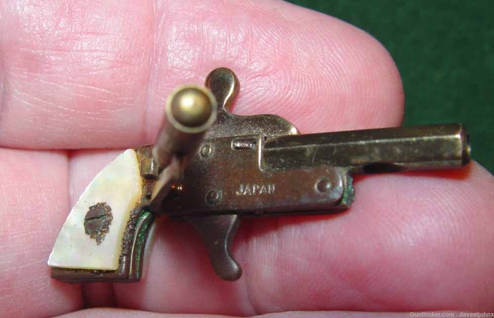 Rare Set Miniature 2mm Pinfire Gold Plated Pearl Grip Cufflinks & Tie Bar-img-6