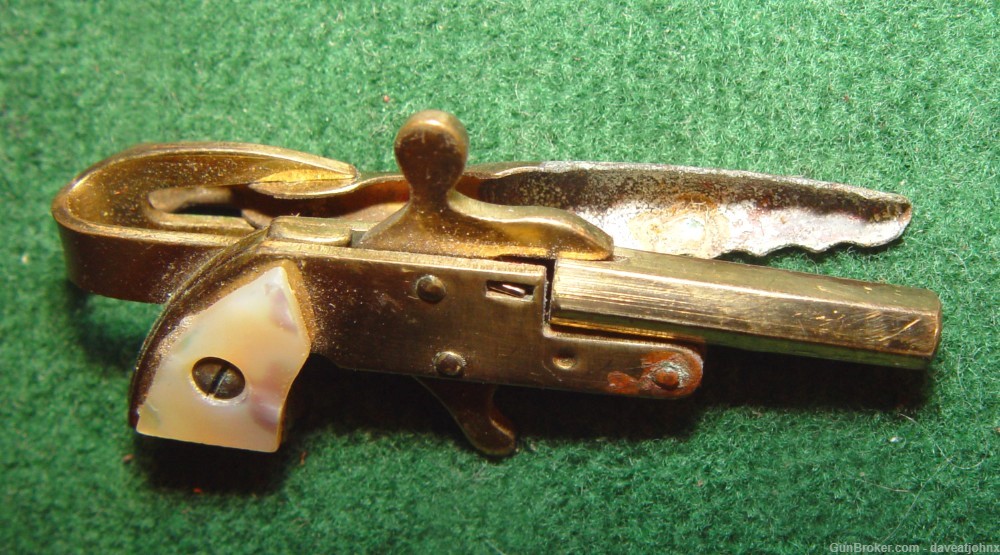 Rare Set Miniature 2mm Pinfire Gold Plated Pearl Grip Cufflinks & Tie Bar-img-4