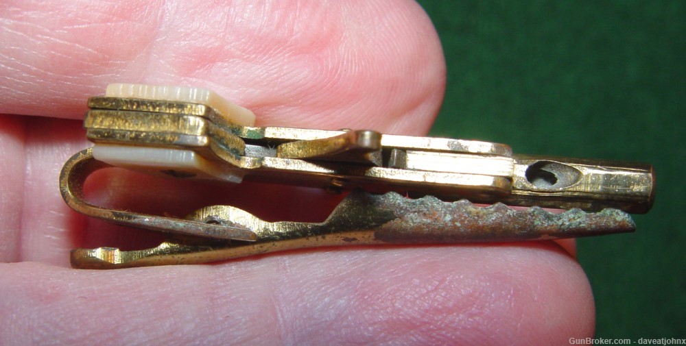 Rare Set Miniature 2mm Pinfire Gold Plated Pearl Grip Cufflinks & Tie Bar-img-5