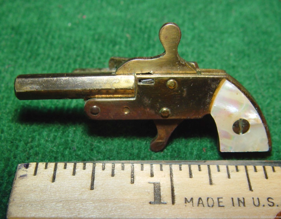 Rare Set Miniature 2mm Pinfire Gold Plated Pearl Grip Cufflinks & Tie Bar-img-2