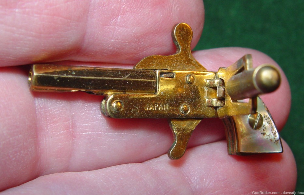 Rare Set Miniature 2mm Pinfire Gold Plated Pearl Grip Cufflinks & Tie Bar-img-8