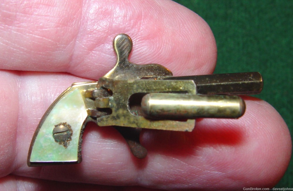 Rare Set Miniature 2mm Pinfire Gold Plated Pearl Grip Cufflinks & Tie Bar-img-7