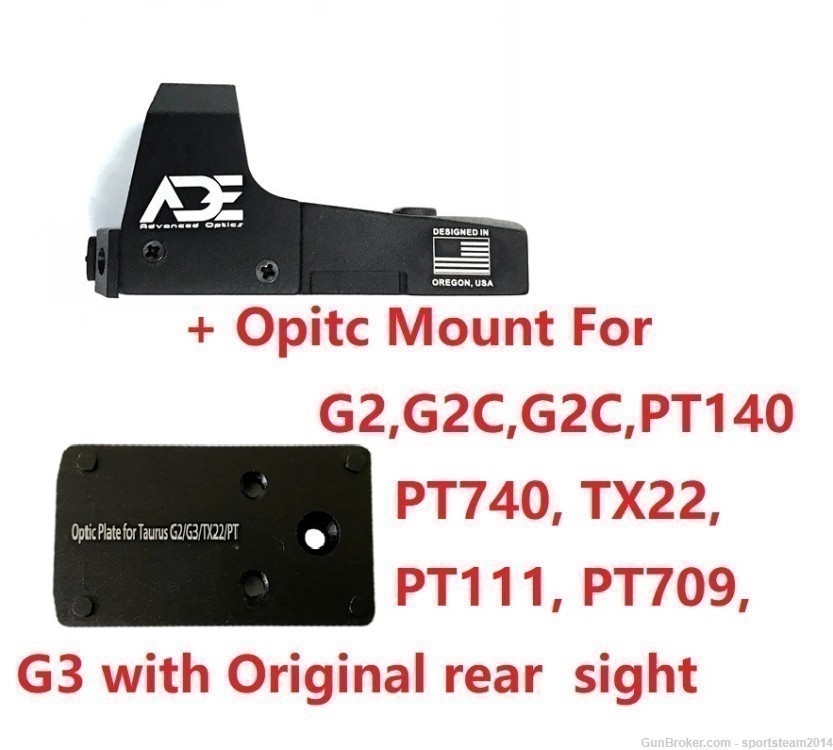 ADE RD3-006B GREEN Dot + Optic Mount Plate For Taurus PT111 G2,G2C,G3,TX22-img-0