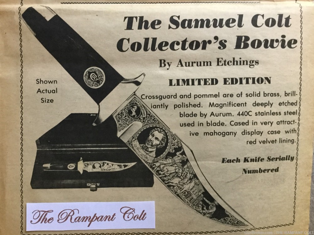 1977 The Samuel Colt Collectors Bowie Aurum Etchings 440c Velvet lined Case-img-6