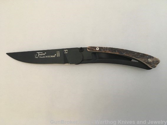 CLAUDE DOZORME Le Theirs Liner Lock Knife. Steel & Stag Horn. CD4*CLOSEOUT*-img-0
