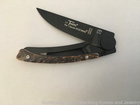 CLAUDE DOZORME Le Theirs Liner Lock Knife. Steel & Stag Horn. CD4*CLOSEOUT*-img-3