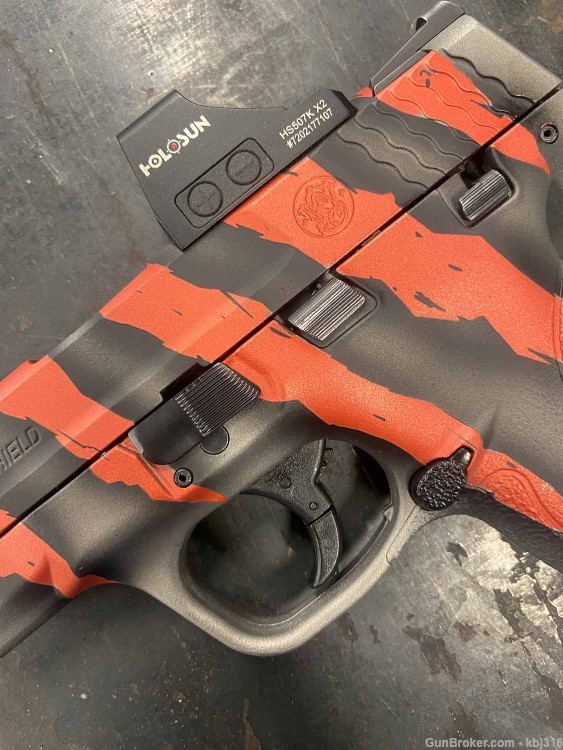 Smith & Wesson Shield 9mm w/optic and custom Cerakote® Tiger Stripe-img-1