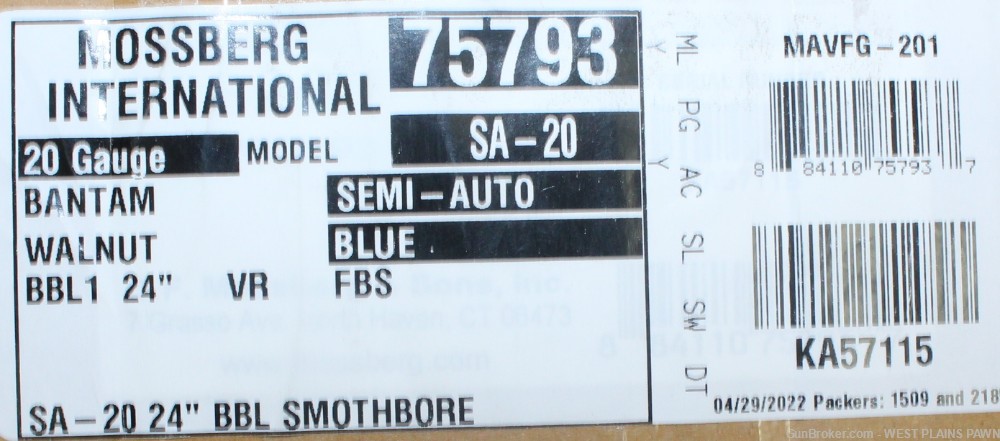 MOSSBERG SA-20 SEMI AUTO SHOTGUN, 20 GA, 24"BRL, 4 RND, 75793-img-3