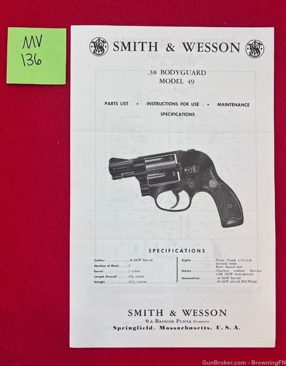 Vintage Smith & Wesson Owners Instruction Manual Model 49 Bodyguard S&W-img-0