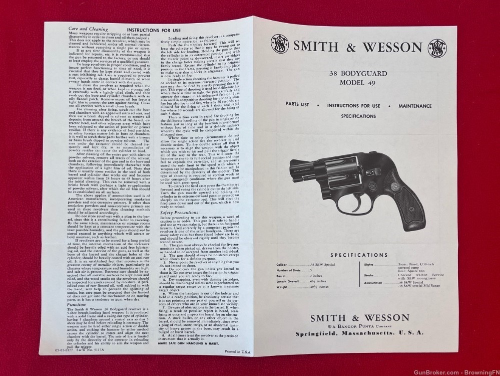 Vintage Smith & Wesson Owners Instruction Manual Model 49 Bodyguard S&W-img-3