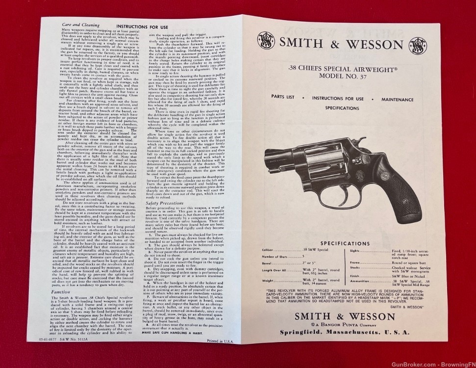 Vintage Smith & Wesson Owners Instruction Manual Model 37 Chief Special S&W-img-3
