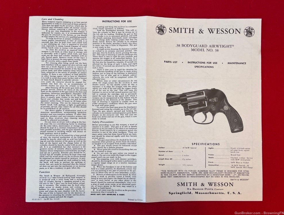 Vintage Smith & Wesson Owners Instruction Manual Model 38 Bodyguard S&W-img-3
