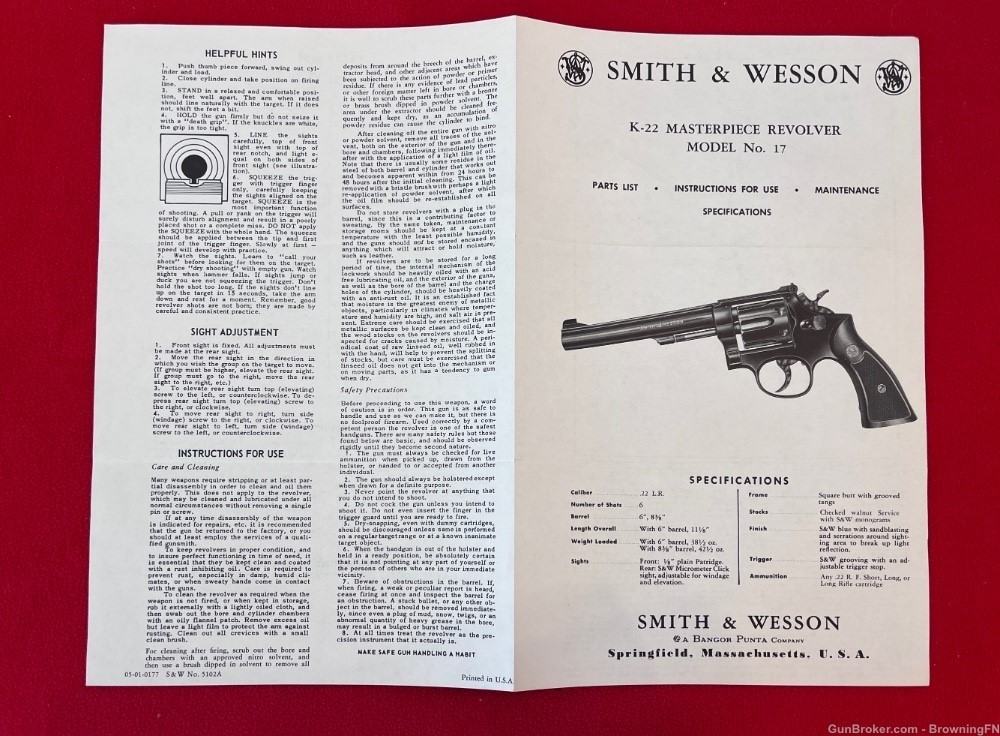 Vintage Smith & Wesson Owners Instruction Manual Model 17 K-22 K22 .22 S&W-img-3