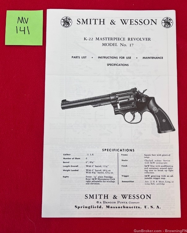 Vintage Smith & Wesson Owners Instruction Manual Model 17 K-22 K22 .22 S&W-img-0