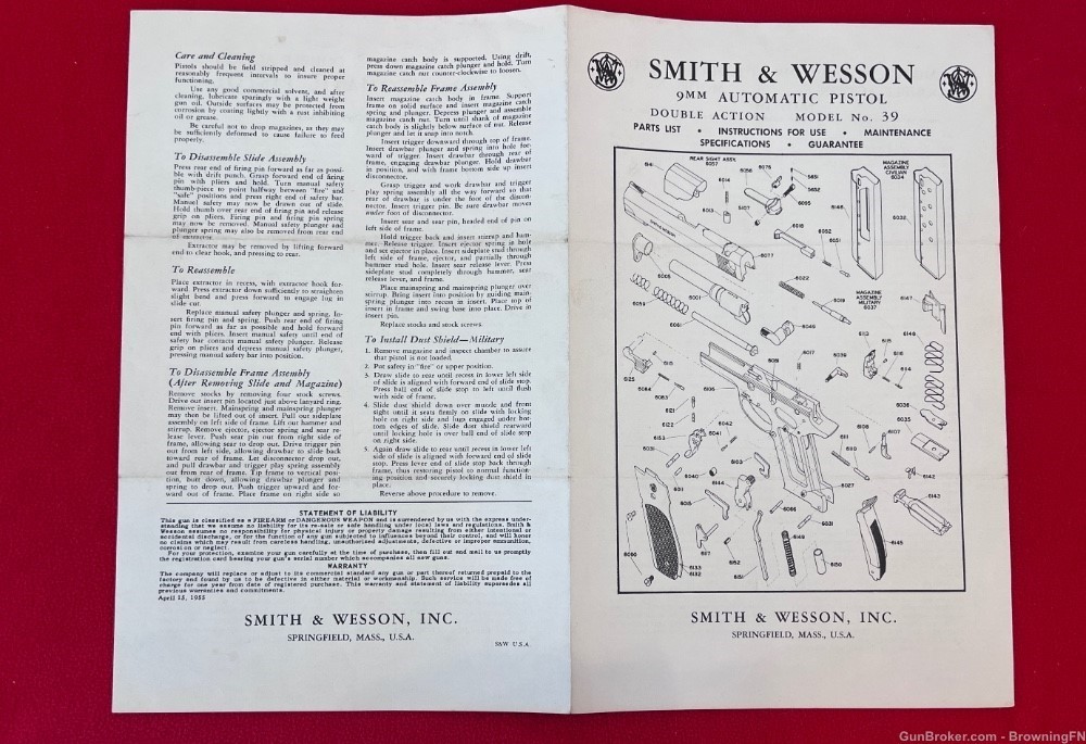 Vintage Smith & Wesson Owners Instruction Manual Model 39 Automatic 9mm S&W-img-3