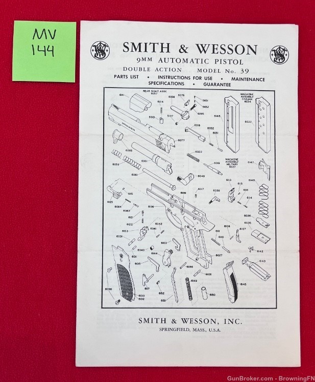 Vintage Smith & Wesson Owners Instruction Manual Model 39 Automatic 9mm S&W-img-0