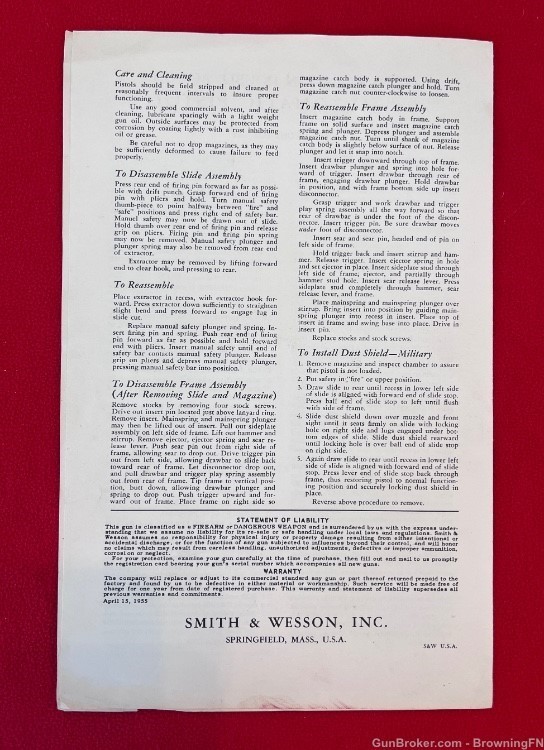 Vintage Smith & Wesson Owners Instruction Manual Model 39 9mm Auto  S&W-img-2