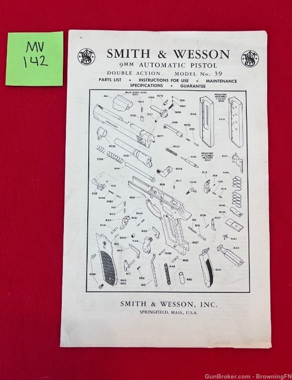 Vintage Smith & Wesson Owners Instruction Manual Model 39 9mm Auto  S&W-img-0