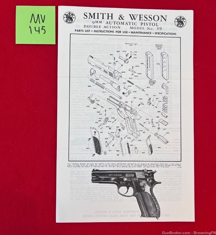 Vintage Smith & Wesson Owners Instruction Manual Model 39 Automatic 9mm S&W-img-0