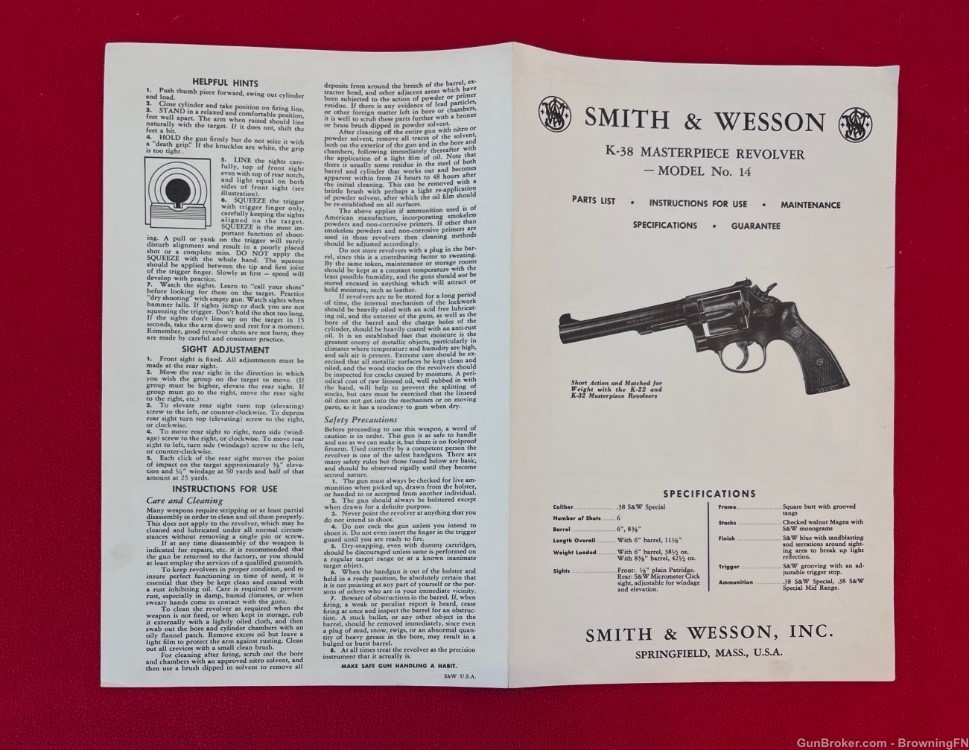 Vintage Smith & Wesson Owners Instruction Manual Model 14 K-38 S&W-img-3