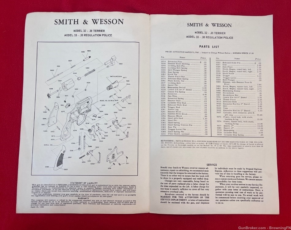 Vintage Smith & Wesson Owners Instruction Manual Model 32 33 Terrier S&W-img-1