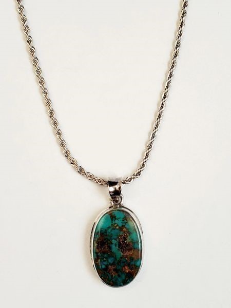 Persian Turquoise Pendant/925 Sterling Setting. 22" Silver Chain. KI6-img-1