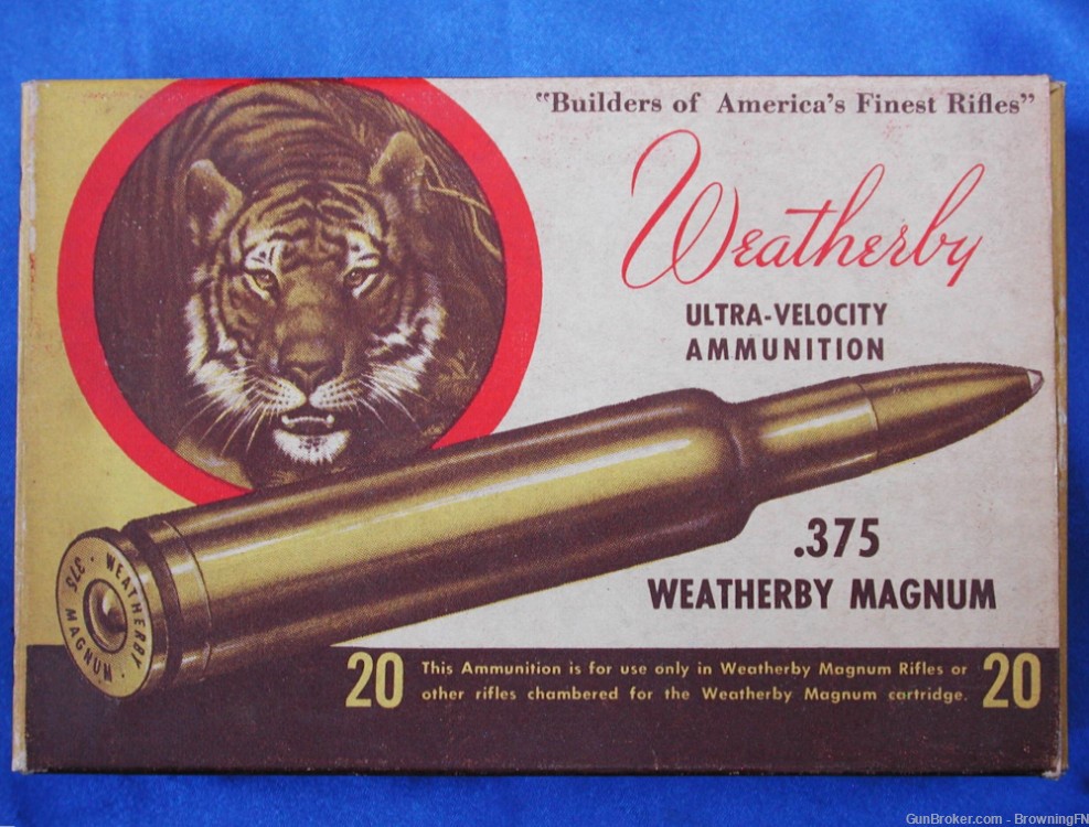 FULL RARE Vintage Box Weatherby .375 Magnum 300 gr. FMC Bullets 20 Rounds-img-0