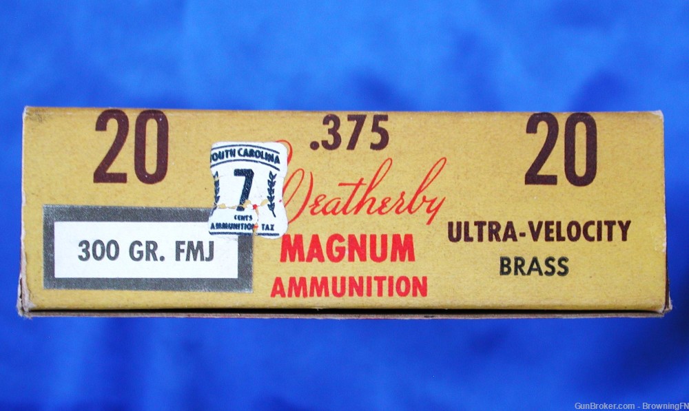 FULL RARE Vintage Box Weatherby .375 Magnum 300 gr. FMC Bullets 20 Rounds-img-3