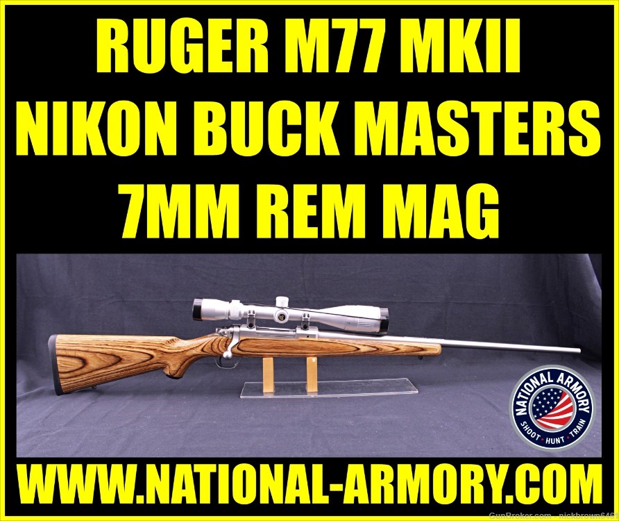 RUGER M77 MARK II 7MM REM MAG 25" BBL STAINLESS STEEL NIKON 4.5-14x50 SCOPE-img-0