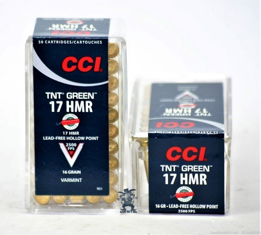 17 HMR CCI .17cal HMR 16 Grain TNT * Green * Lead Free HP 2500 fps 100-img-1