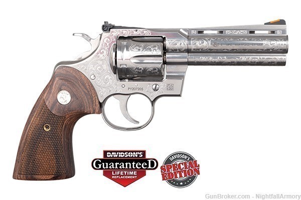 Colt Python 4.25" SS Stainless 4 Snake Engraved Limited Edition .357 Magnum-img-0
