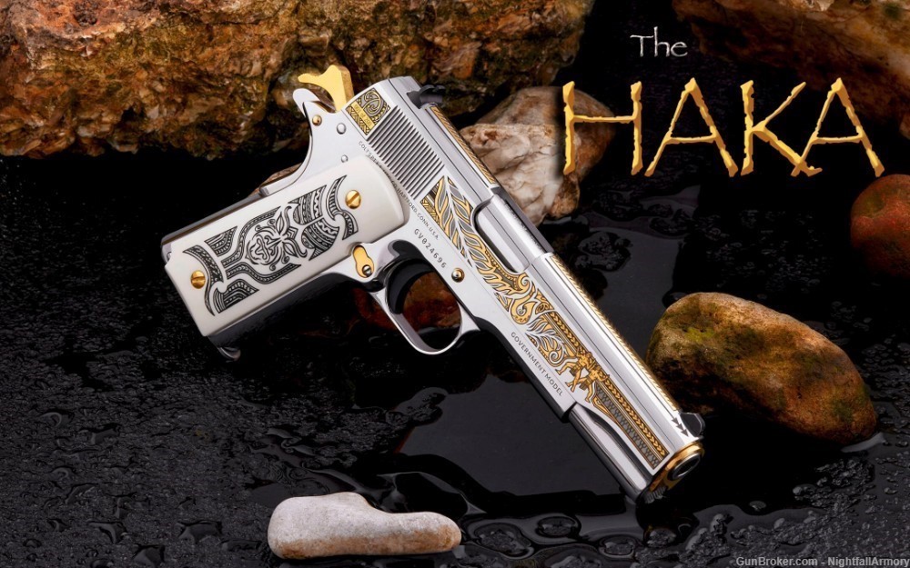 Colt The HAKA SS 1911 5" Govt .38 Super custom Pistol 24k Gold 1 of 200 !-img-0